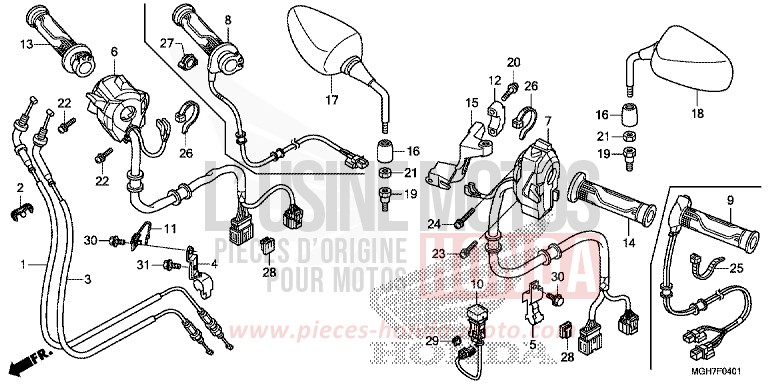 COMMUTATEUR/CABLE/MIROIR (VFR1200XD/XDA/XDL/XDS) de VFR1200X "Crosstourer" DCT MAT PEARL GLARE WHITE (NHB54) 2015